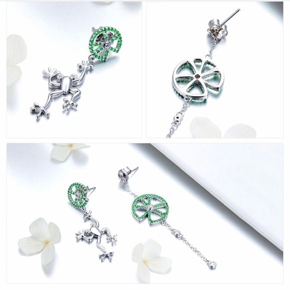 925 Sterling Silver Jumping Frog Green Zircon Drop Earrings for Women - Picture 4 of 5